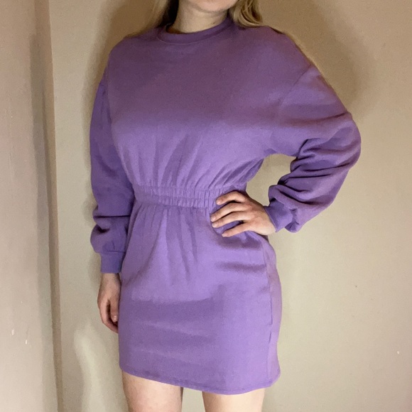 NWOT Cozy Purple Sinched Sweater Dress Long Sleeve - Picture 1 of 7